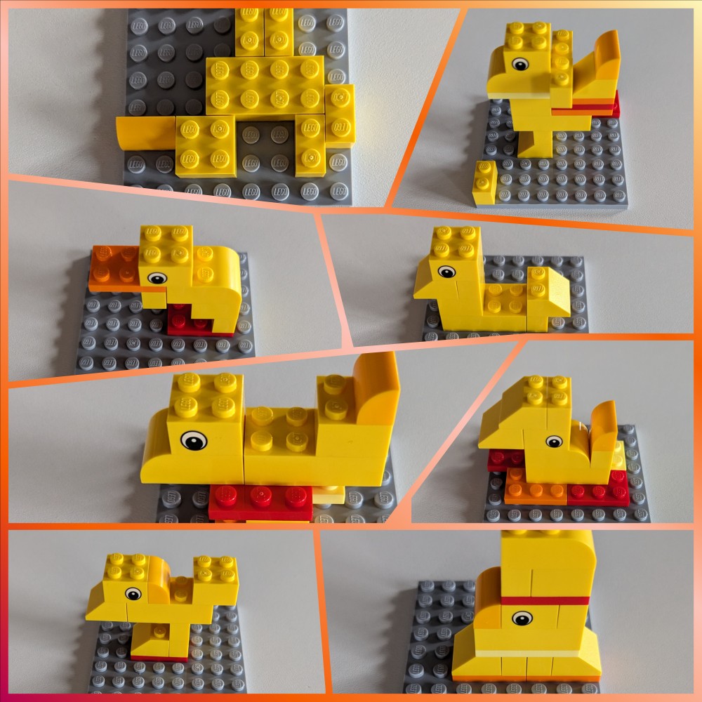 verschiedene Enten aus LEGO gebaut